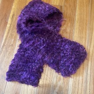 Handknit cozy scarf in lightweight fuzzy purple
